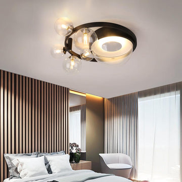Modern 6 Light LED Black Geometric Bubble Flush Mount Ceiling Light with Glass Shade